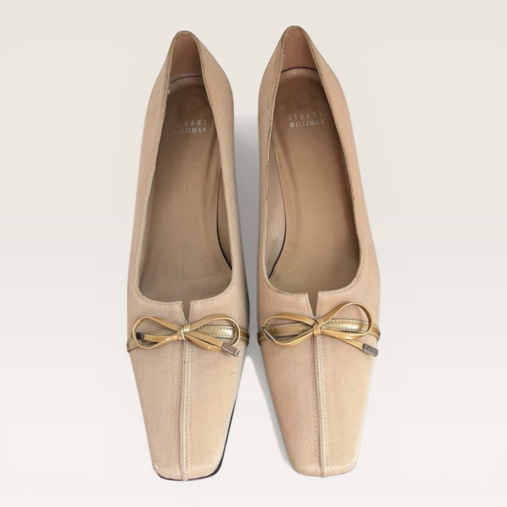 Stuart Weitzman Nude Bow Square-Toe Flats